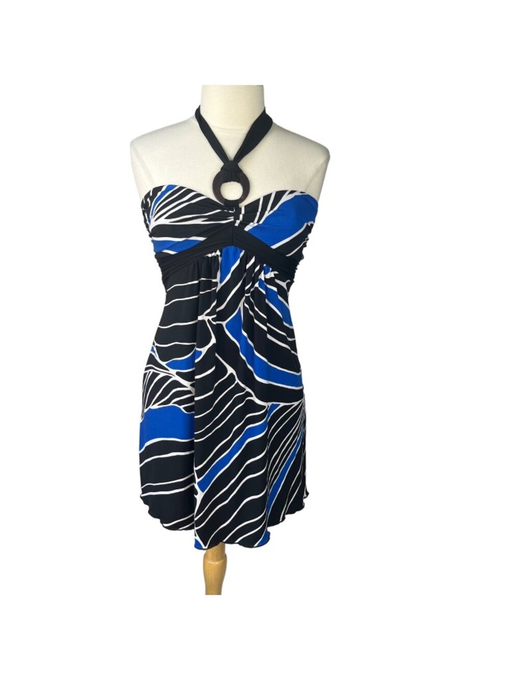 La Belle Halter‎ Dress Womens Small Blue Black Short Padded Summer